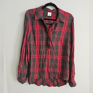 Cabi Red and Gray Plaid Button-Up Shirt | Medium